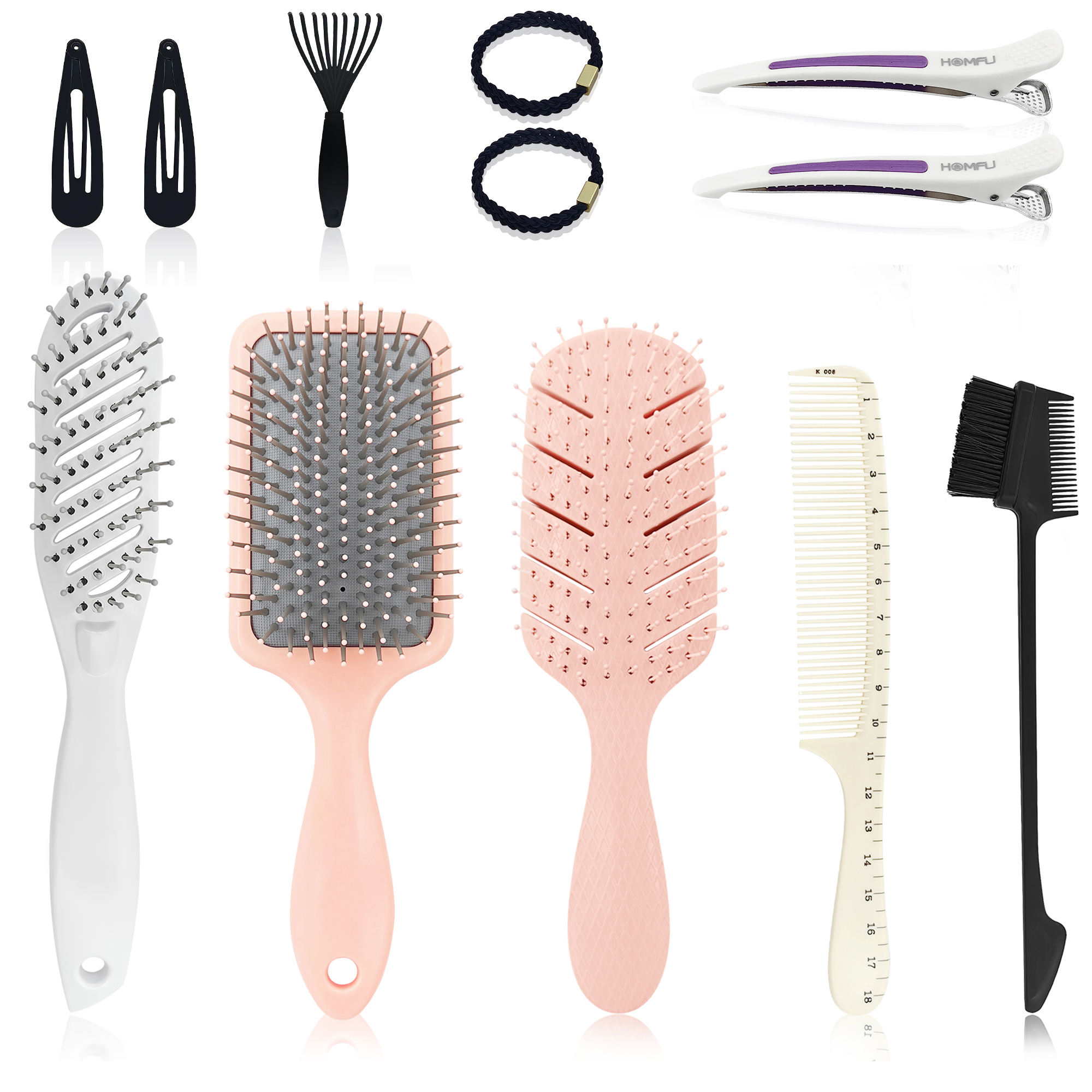 12pcs Hair Brush Set With Edge Paddle Vent Hairbrushes Women Gifts  Pink Detangling Brushes Comb Set Styling Hair Clips